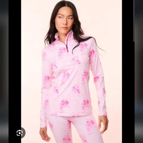 Bogner Loveshackfancy Margo First Quarter Zip Top Pink Magenta